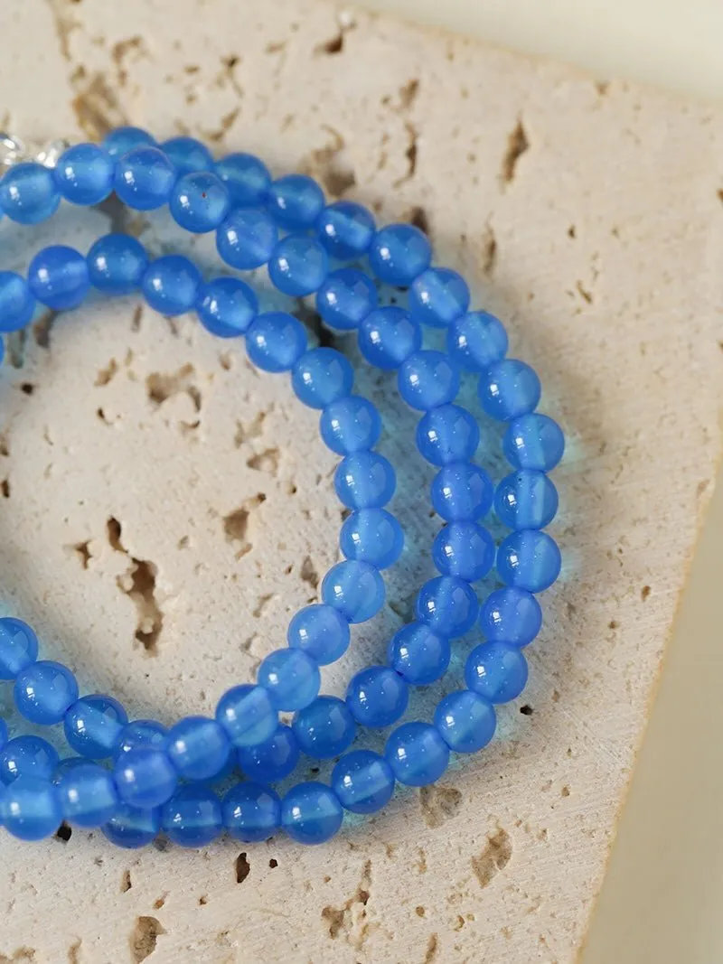 Glacier Blue Onyx 4mm Beaded Necklace