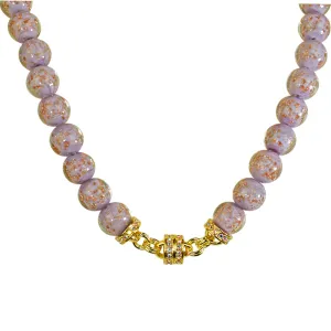 Glitter Infused Glamour Glass Beaded Magnetic Necklace (Goldtone)