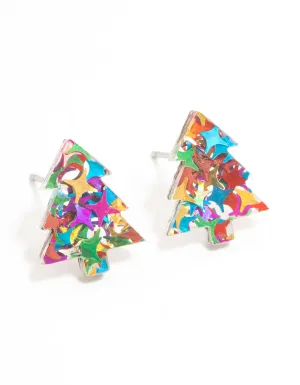 Glittery Acrylic Tree Stud Earrings