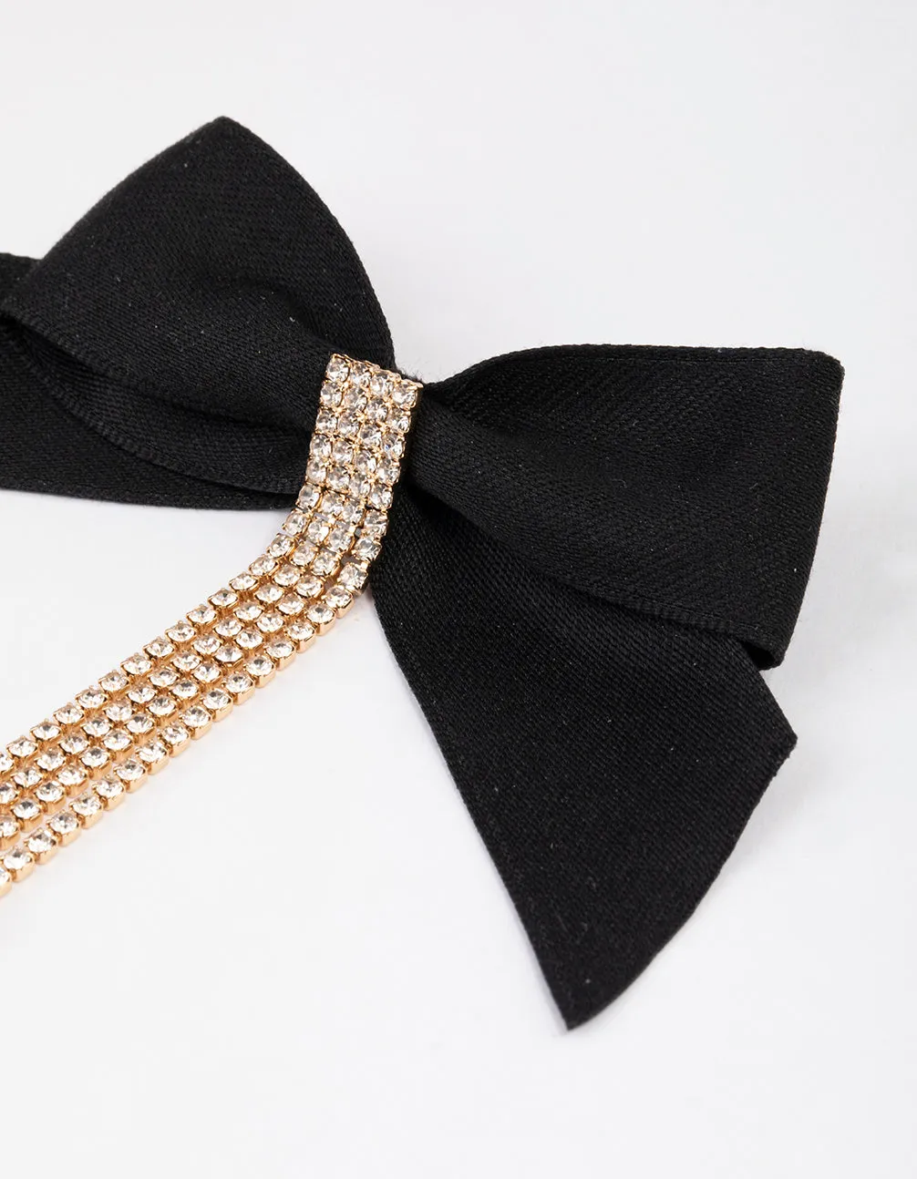 Gold Diamante Statement Bow Drop Earrings