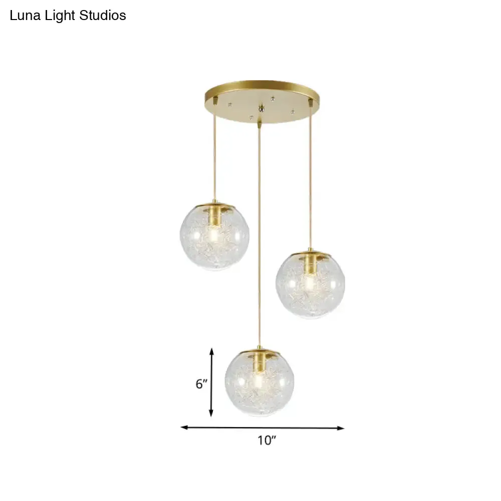 Gold Metal Line Deco Pumpkin Ball Pendant with Clear Glass - 3-Light Minimalist Hanging Lamp for Coffee Houses