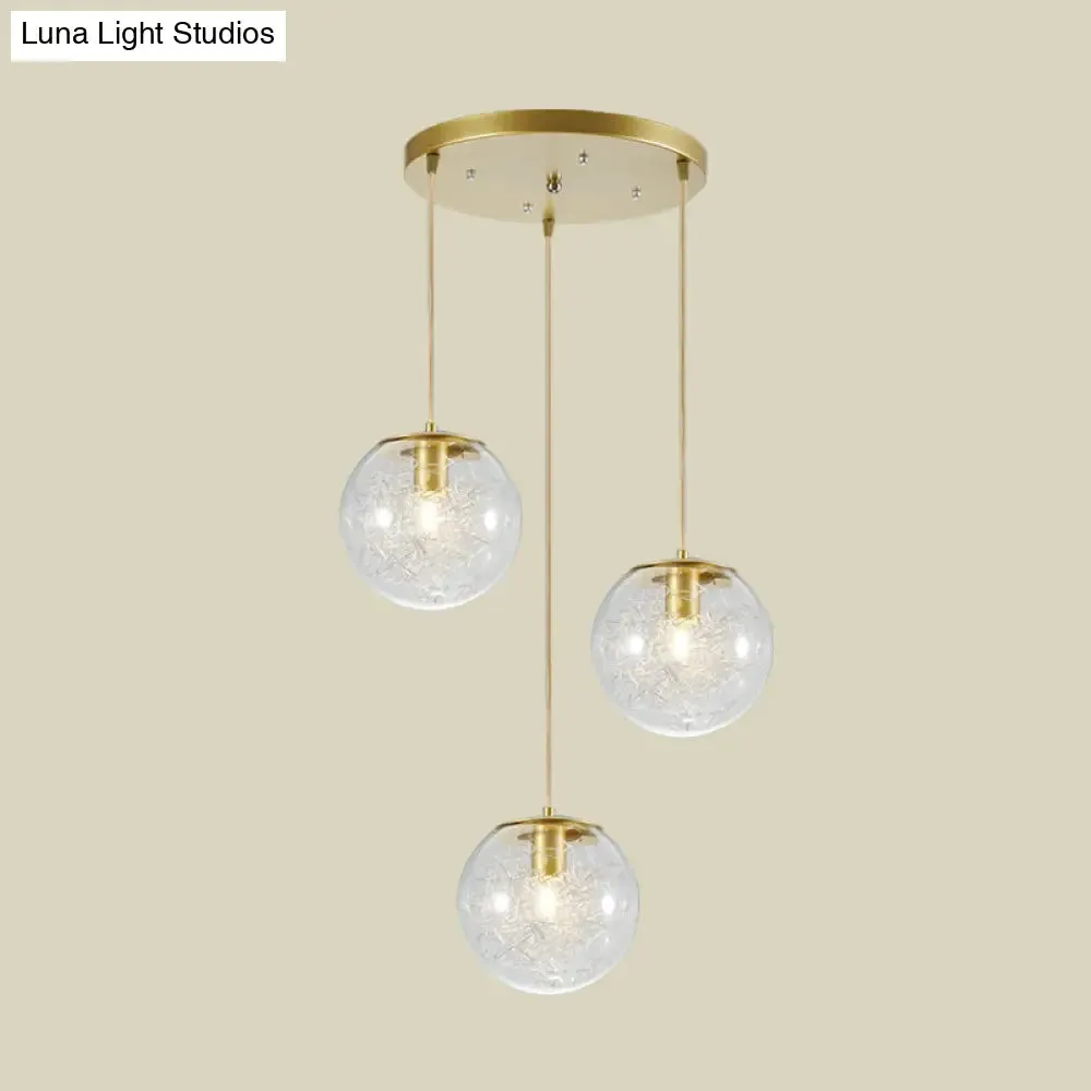 Gold Metal Line Deco Pumpkin Ball Pendant with Clear Glass - 3-Light Minimalist Hanging Lamp for Coffee Houses