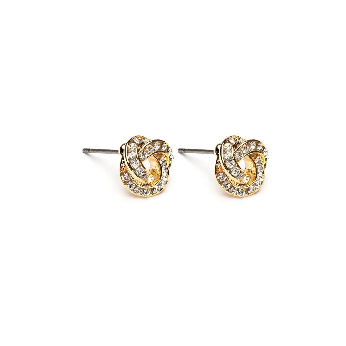 Gold Plated Crystal Knot Stud Earrings