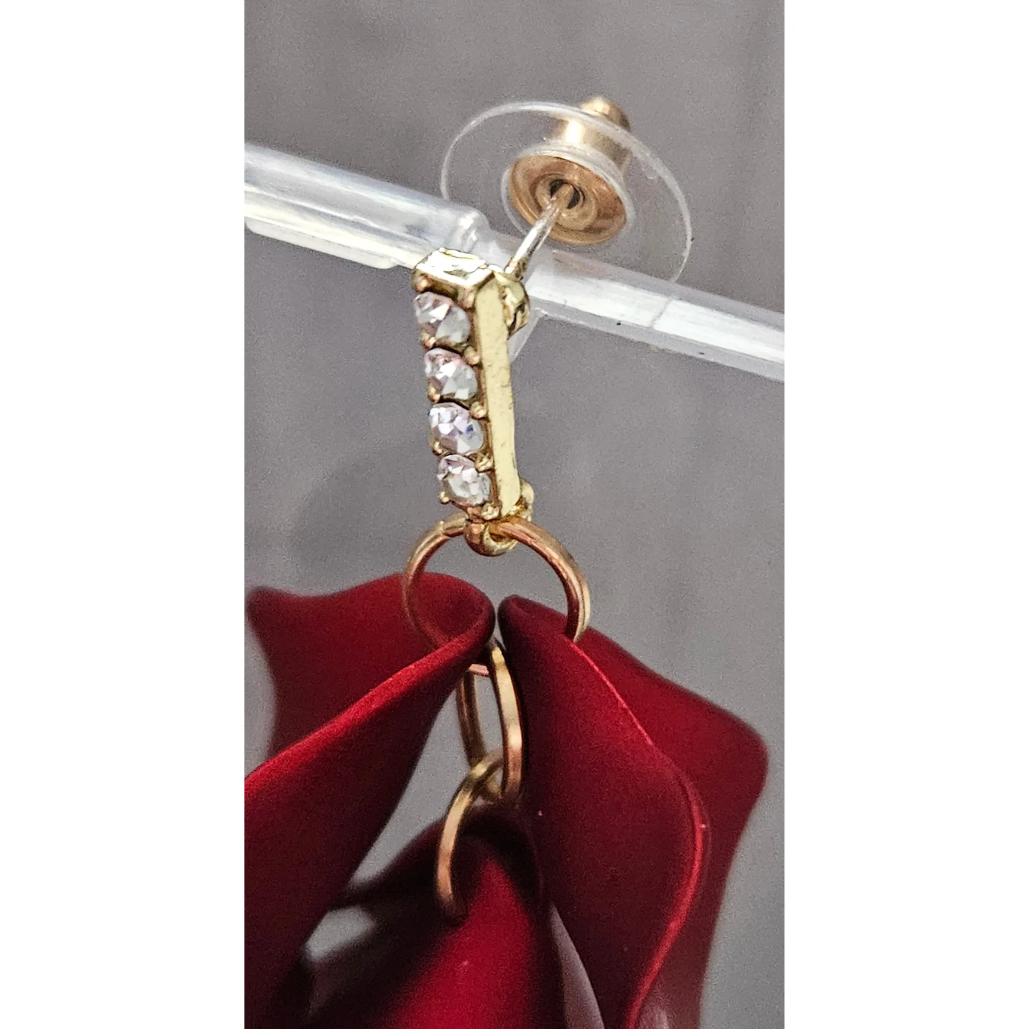 Gold Stones Red Petal Dangle Statement Earrings