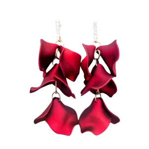 Gold Stones Red Petal Dangle Statement Earrings