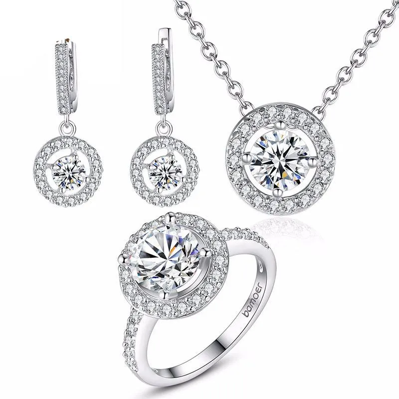 High Quality  Silver Bridal Round Jewelry Set