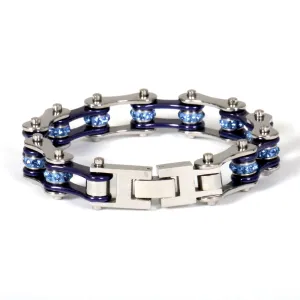 Hot Leathers JWB3101 Dark Blue Motorcycle Chain Stainless Steel Bracelets