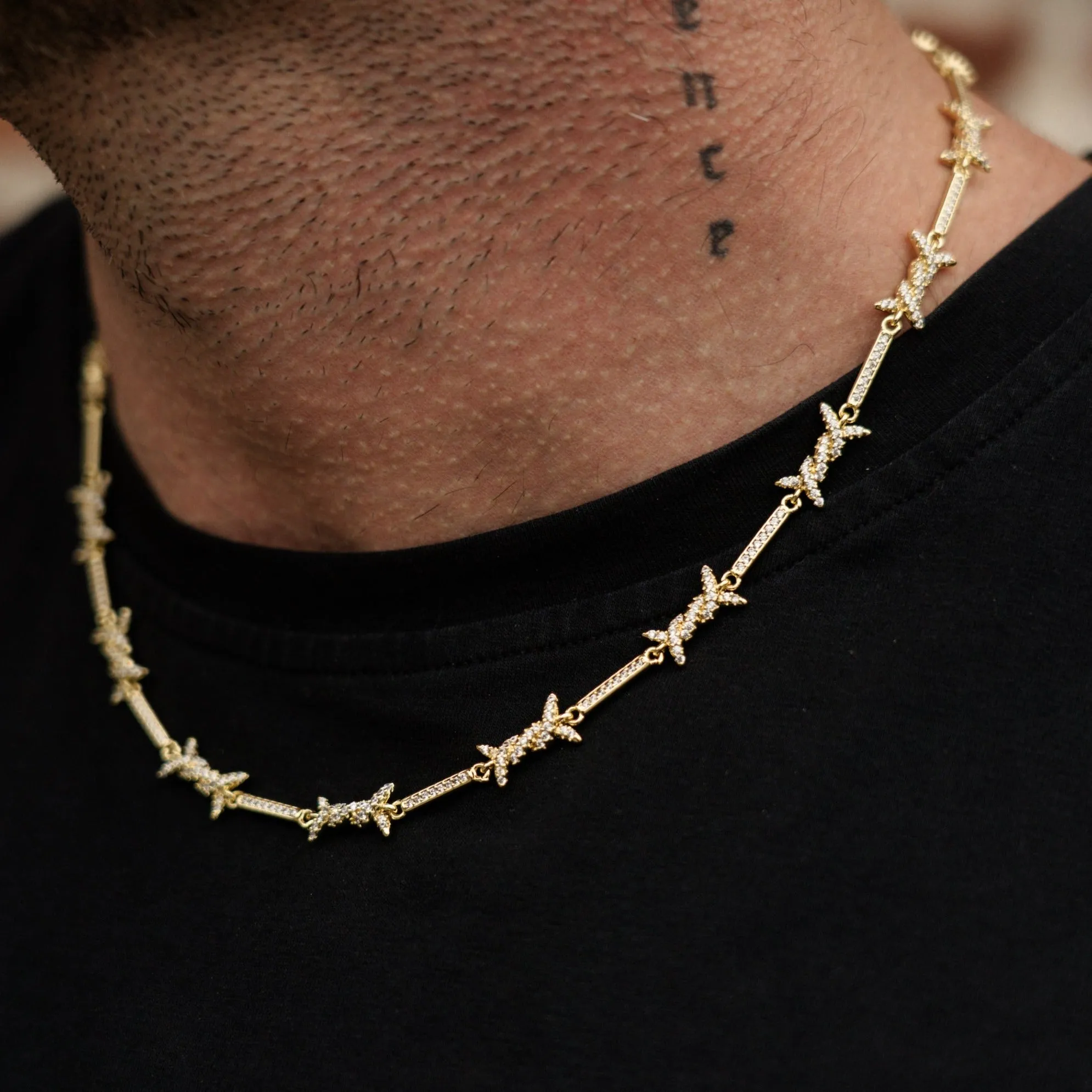 Iced Barbed Wire Necklace - Gold RG127G