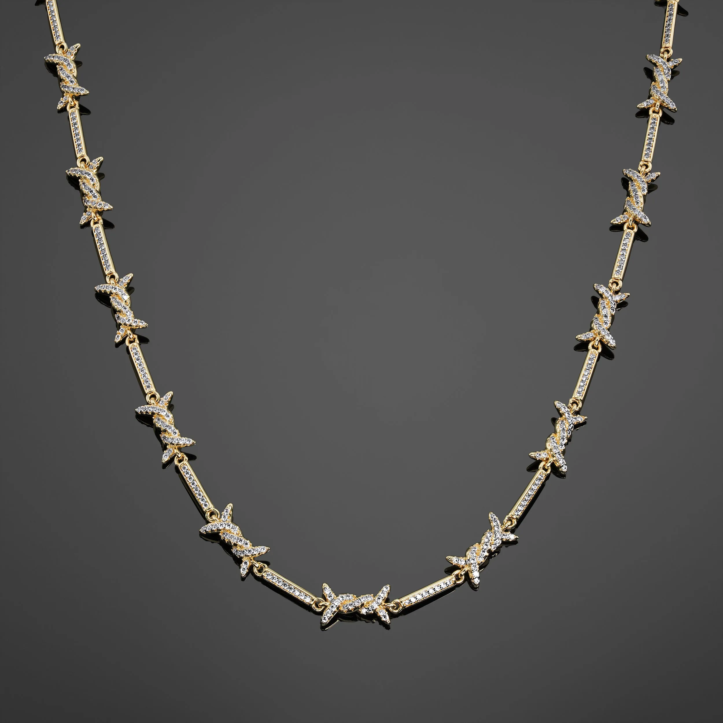 Iced Barbed Wire Necklace - Gold RG127G