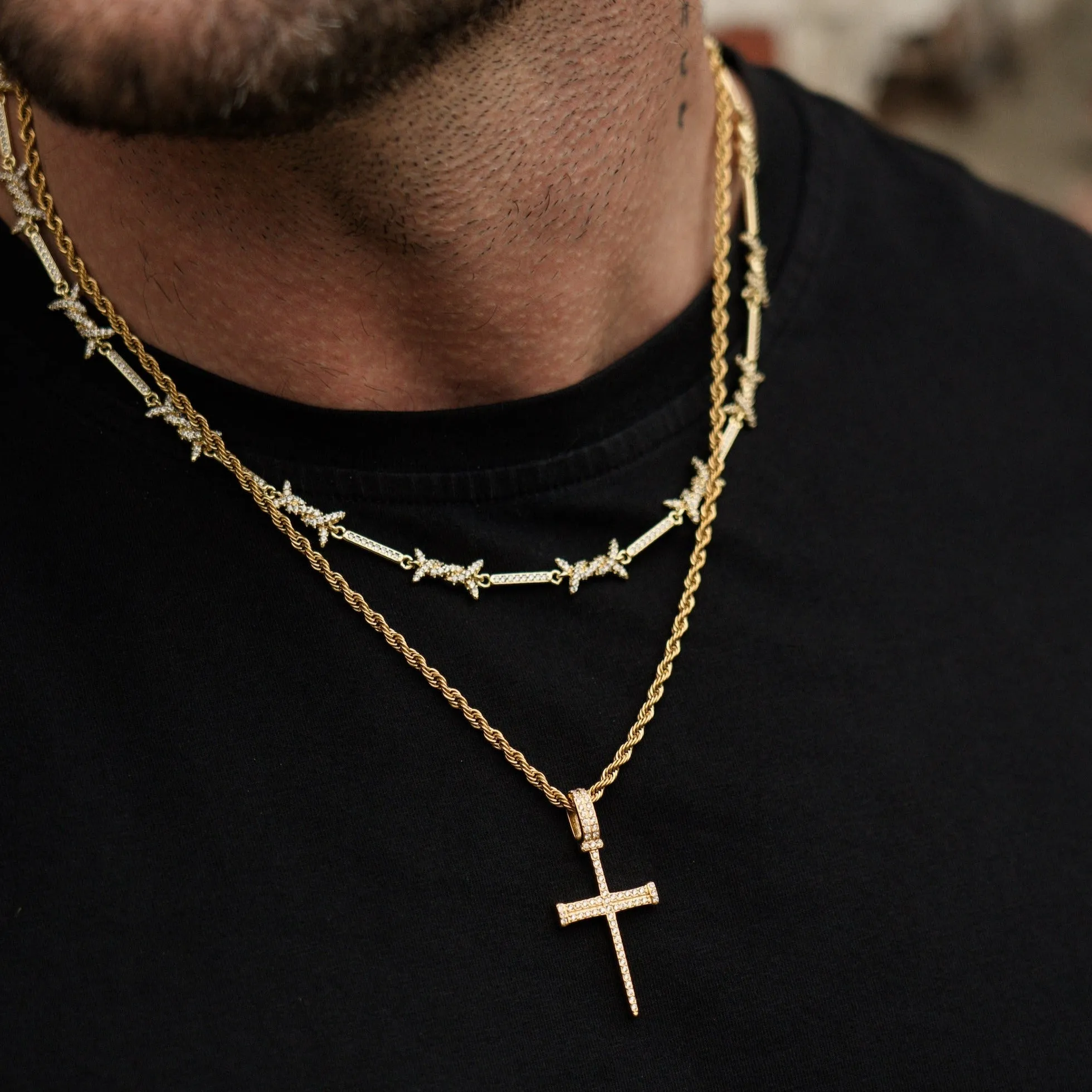 Iced Barbed Wire Necklace - Gold RG127G