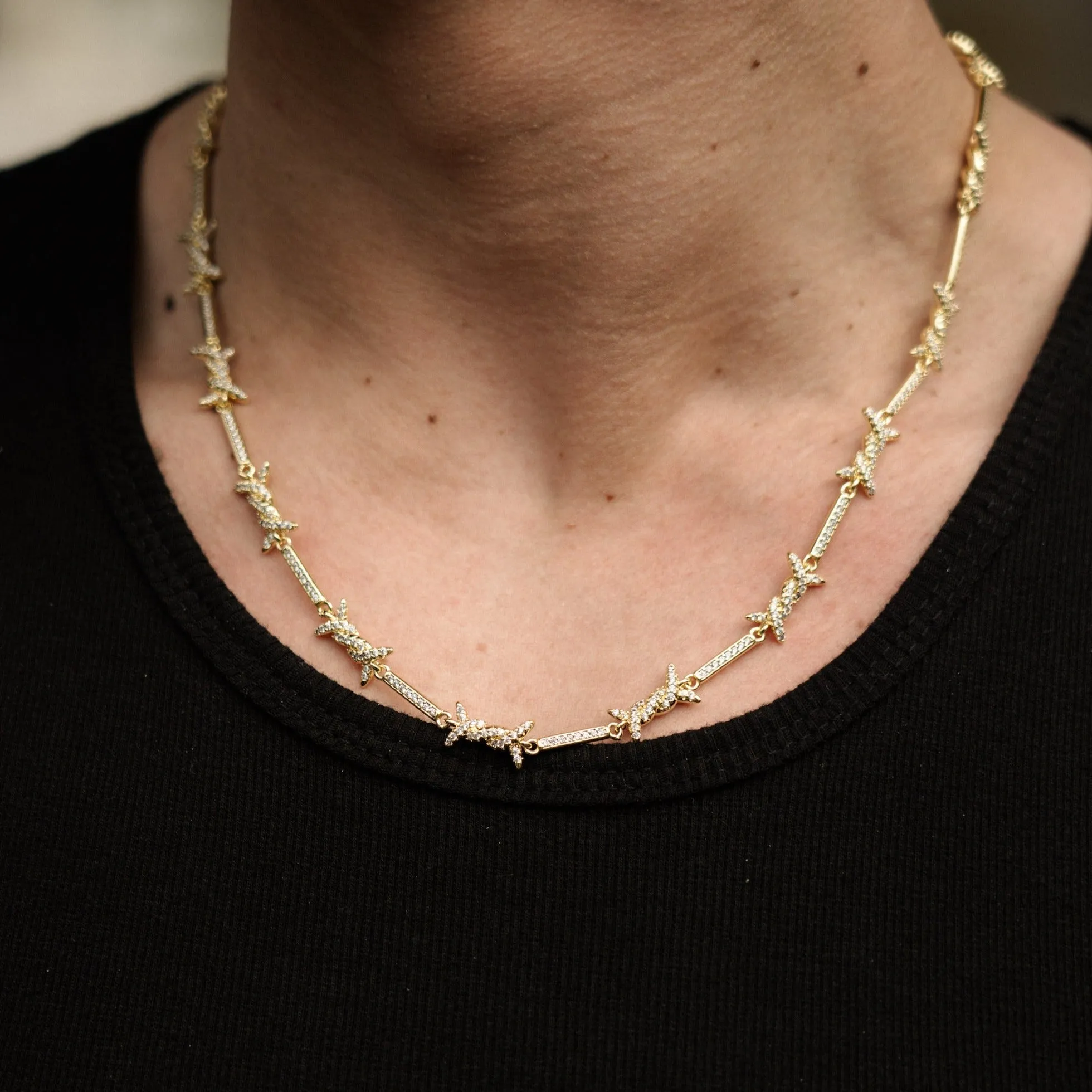 Iced Barbed Wire Necklace - Gold RG127G