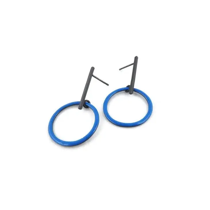 KimyaJoyas Earrings: Blue Enamel Circle