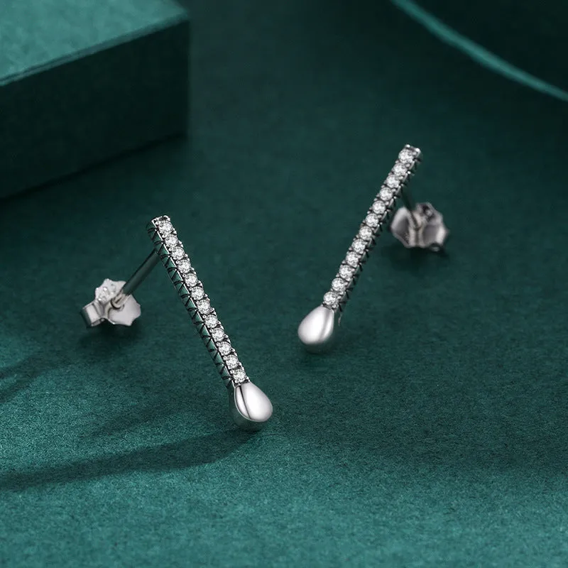 Korean Style Sterling Silver Geometric Zircon Earrings