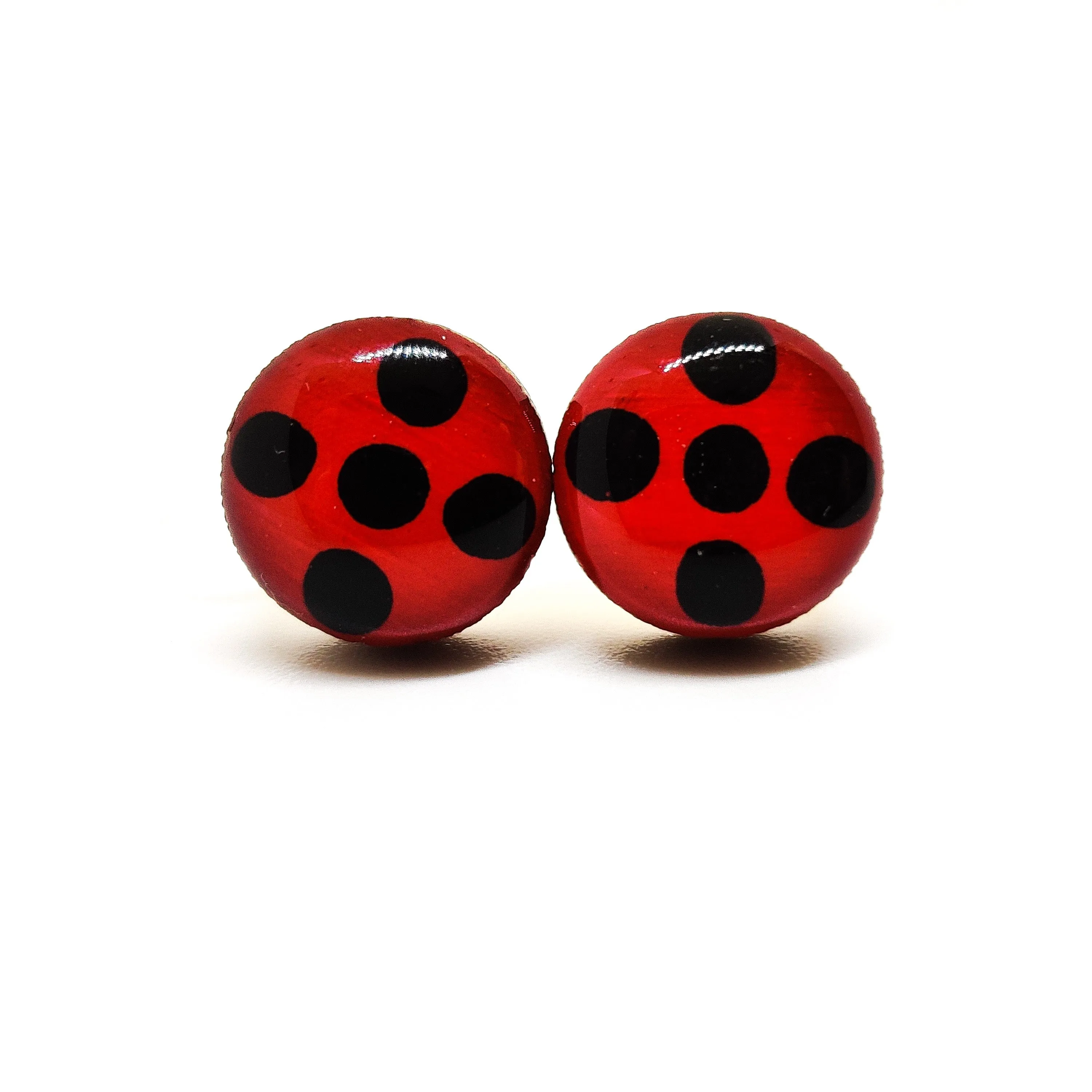 Ladybug with Invisible Clip on Post Stud Earrings by Candi Cove Designs