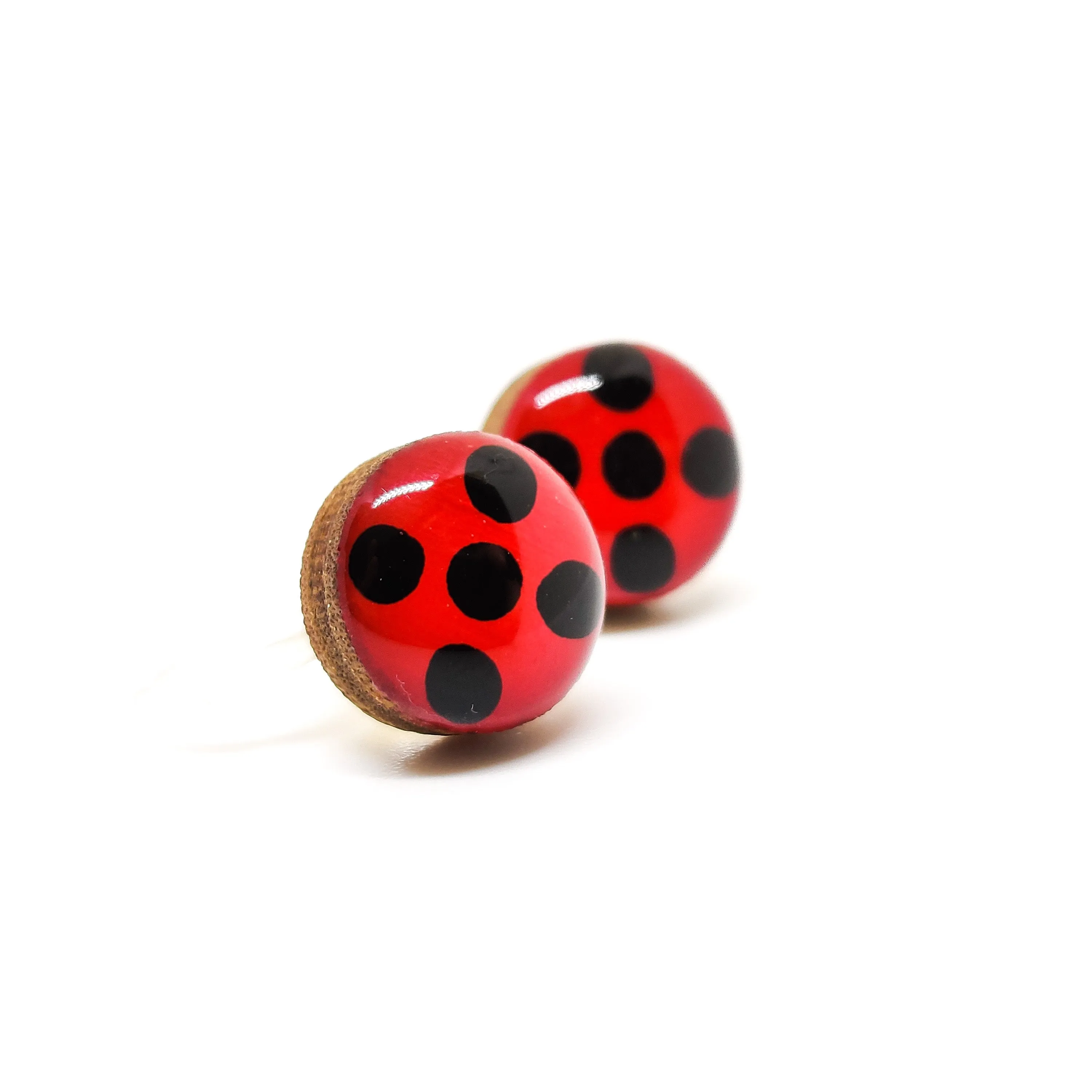 Ladybug with Invisible Clip on Post Stud Earrings by Candi Cove Designs