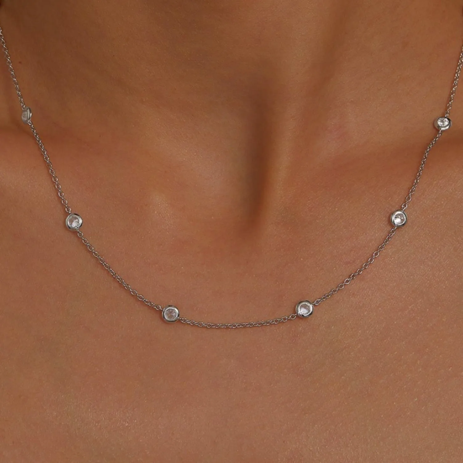 Lafonn Simulated Diamond by the Yard Round Cut Bezel Set Necklace