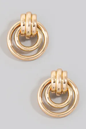 Layered Hoop Dangle Door Knocker Earrings, Gold