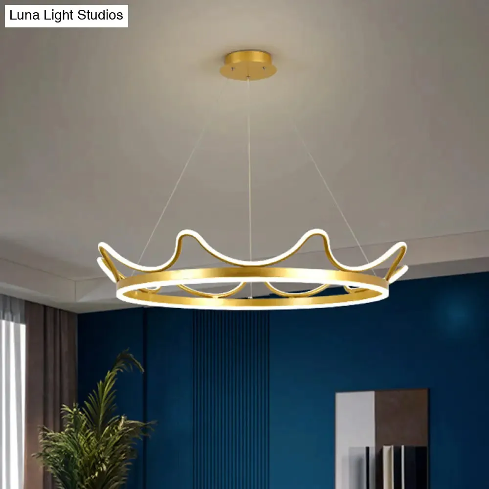 LED Gold Crown Chandelier: Minimalistic Acrylic Pendant Light for Living Room