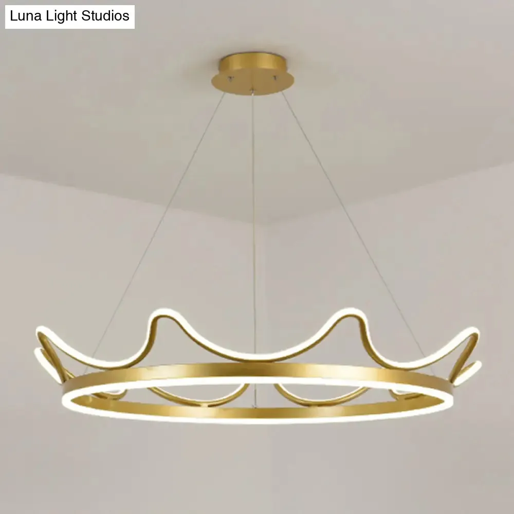 LED Gold Crown Chandelier: Minimalistic Acrylic Pendant Light for Living Room