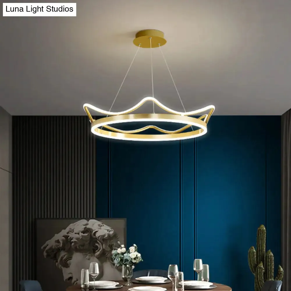 LED Gold Crown Chandelier: Minimalistic Acrylic Pendant Light for Living Room