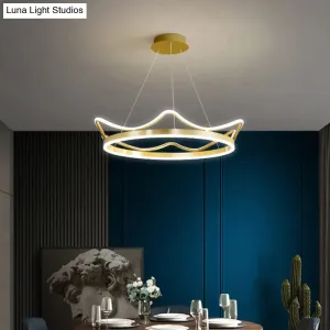 LED Gold Crown Chandelier: Minimalistic Acrylic Pendant Light for Living Room