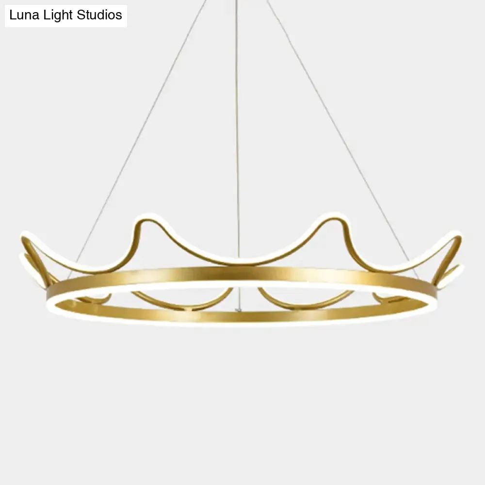 LED Gold Crown Chandelier: Minimalistic Acrylic Pendant Light for Living Room