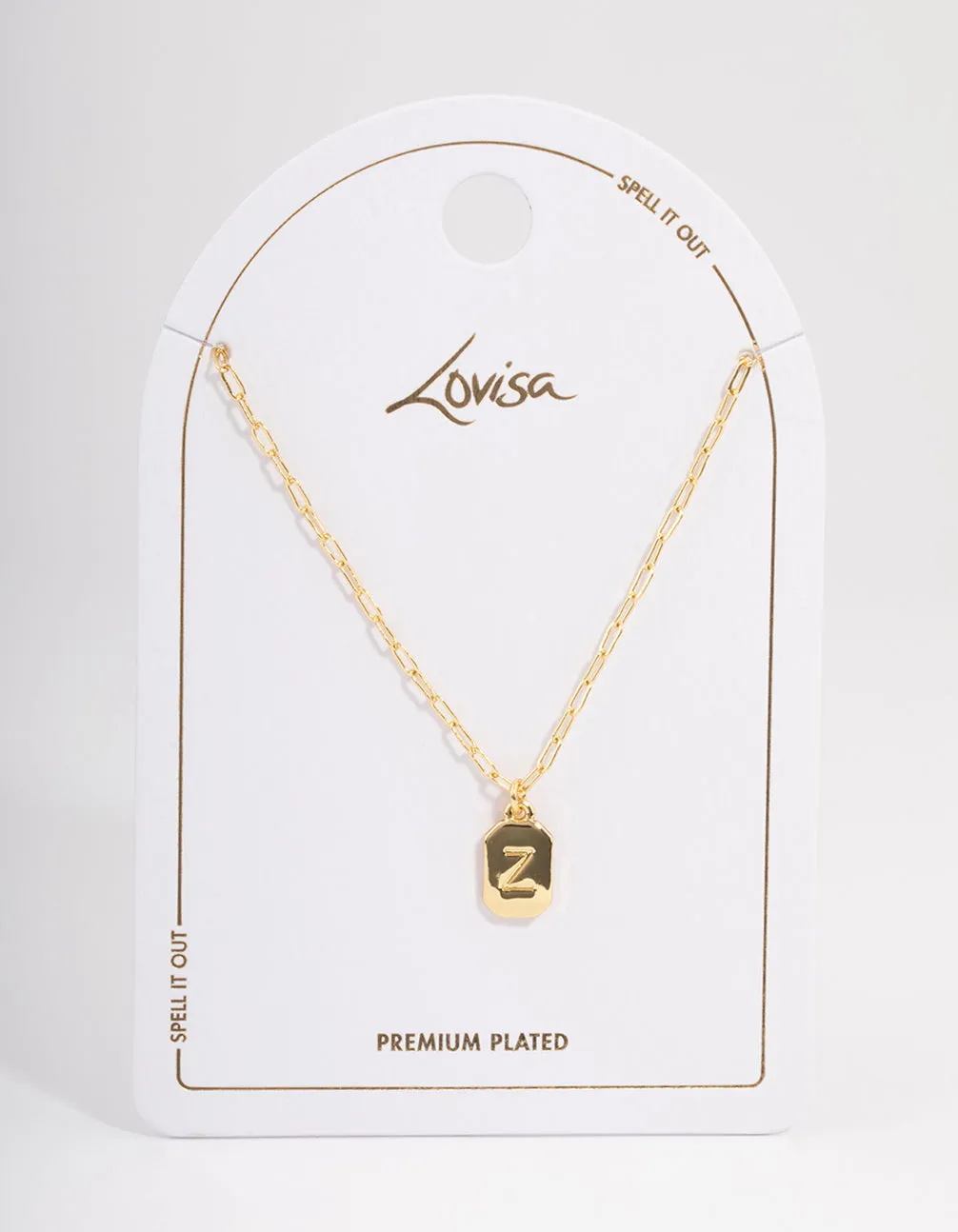 Letter Z Gold Plated Rectangle Pendant Initial Necklace