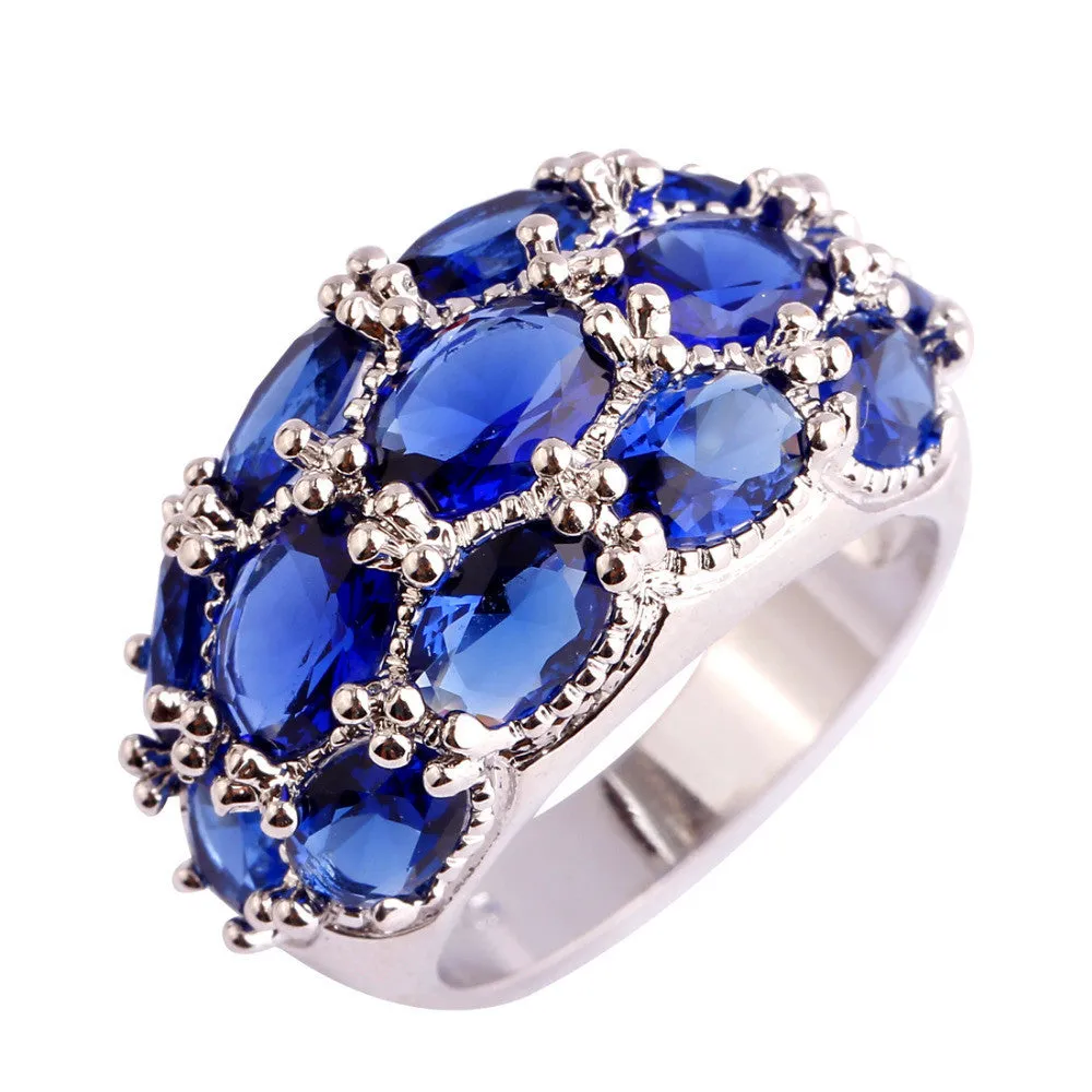 Luxuriant Bohemia Style Jewelry Oval Cut Blue Sapphire Quartz AAA Silver Ring