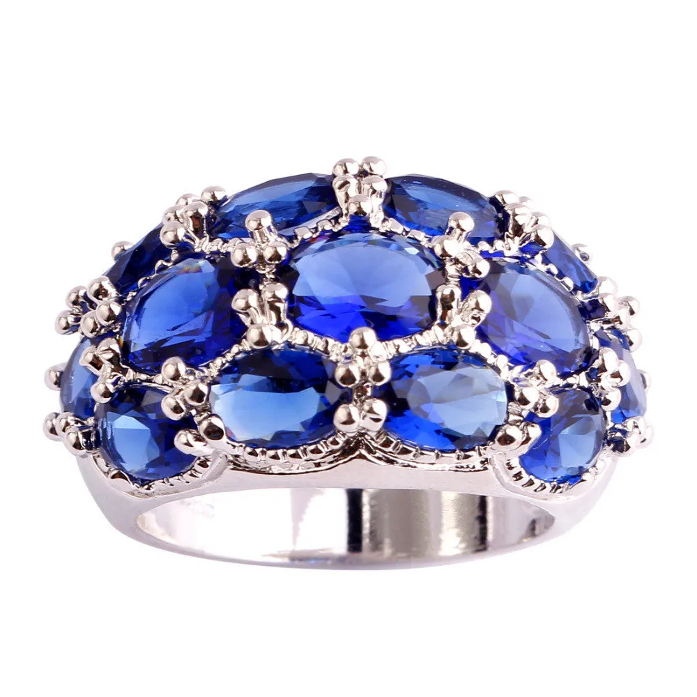 Luxuriant Bohemia Style Jewelry Oval Cut Blue Sapphire Quartz AAA Silver Ring