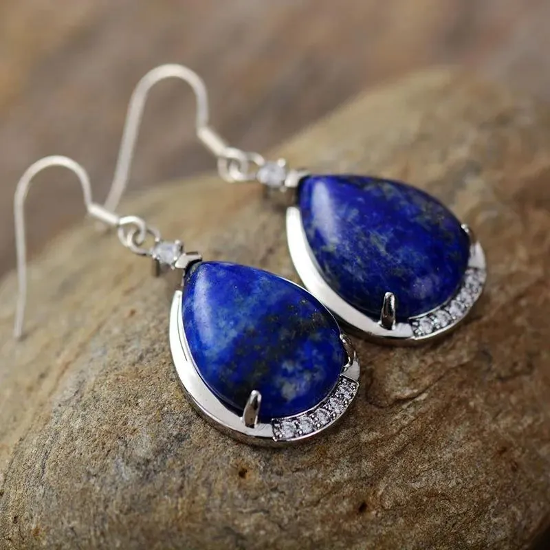 Luxury Teardrop Blue Lapis Luzuli Earrings