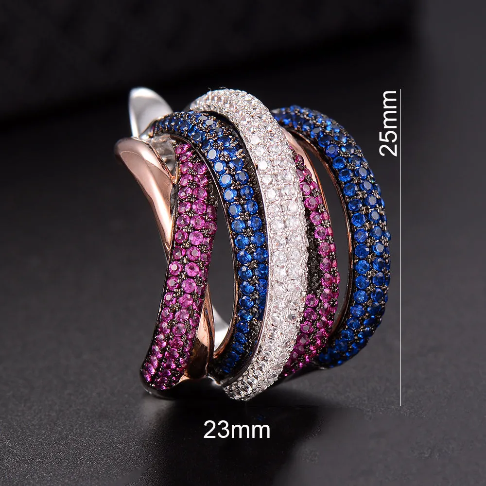 Luxury Twist Braided Multicolor Full Mirco  Cubic Zirconia Hoop Earring Set