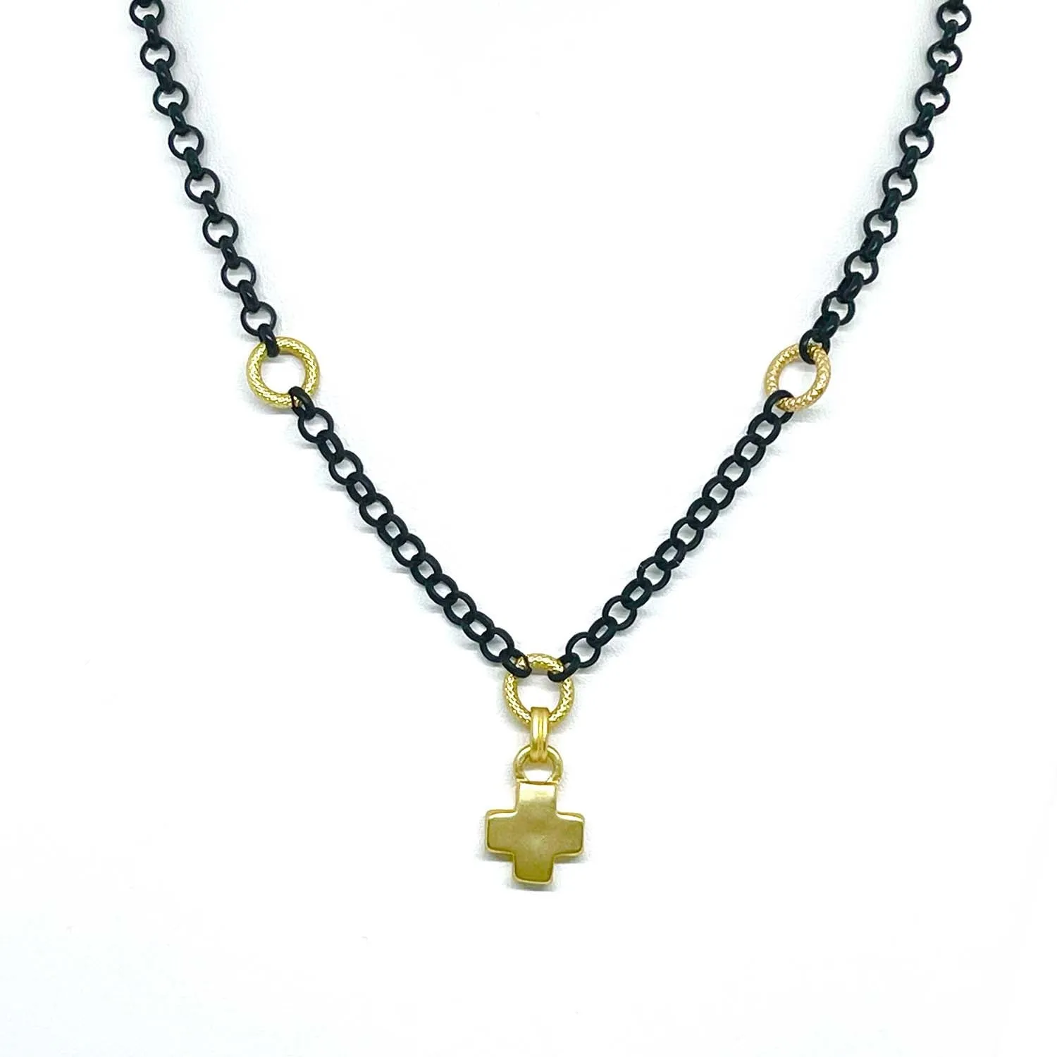 Matte Gold Cross Pendant On Matte Black Chain Necklace