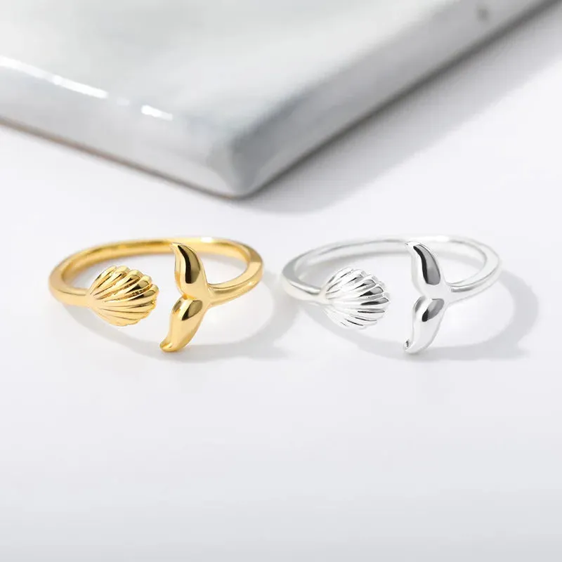 Mermaid Tail And Shell Rings Ocean theme Jewelry Adjustable Stackable Promise Rings Kids Gift Female Male Accessories Cheap Item