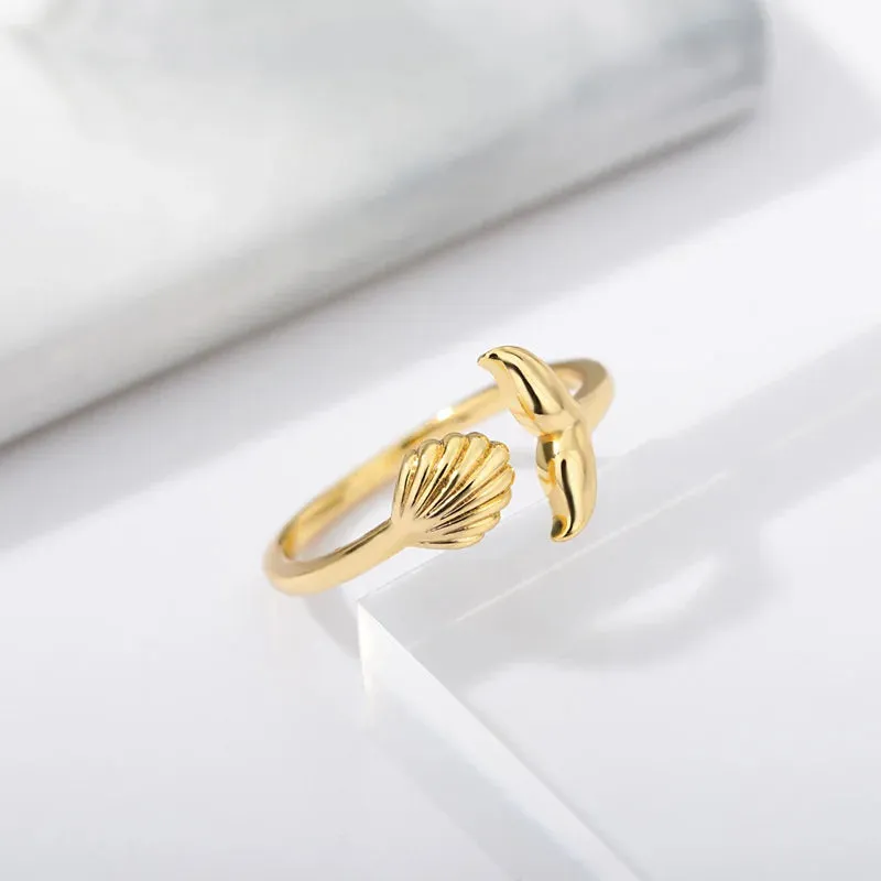 Mermaid Tail And Shell Rings Ocean theme Jewelry Adjustable Stackable Promise Rings Kids Gift Female Male Accessories Cheap Item