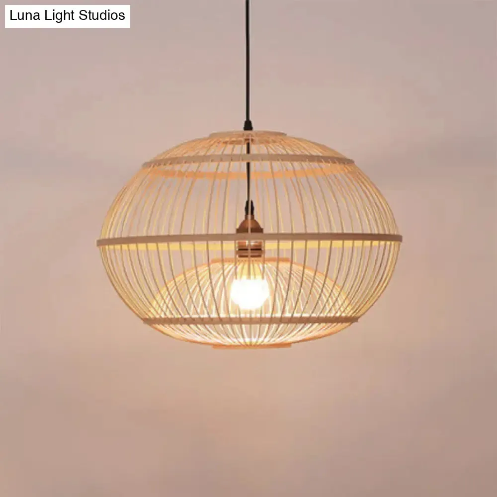 Minimalist Bamboo Sphere Pendant Light with Shade - Wood Suspension Ceiling Lamp