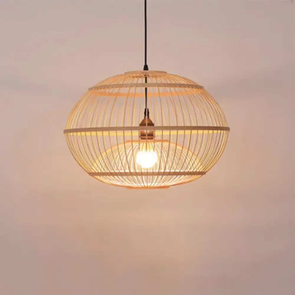 Minimalist Bamboo Sphere Pendant Light with Shade - Wood Suspension Ceiling Lamp