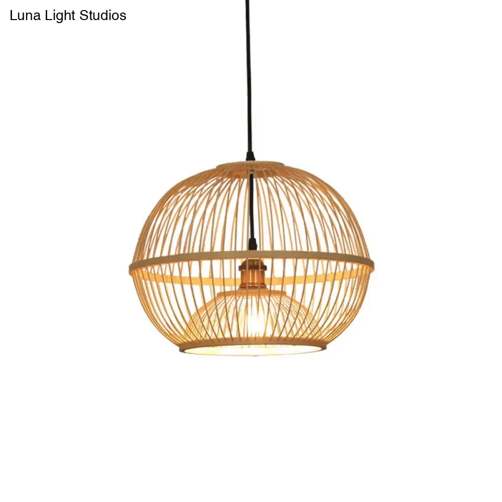 Minimalist Bamboo Sphere Pendant Light with Shade - Wood Suspension Ceiling Lamp