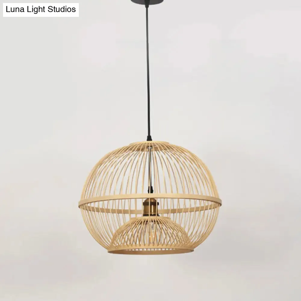 Minimalist Bamboo Sphere Pendant Light with Shade - Wood Suspension Ceiling Lamp