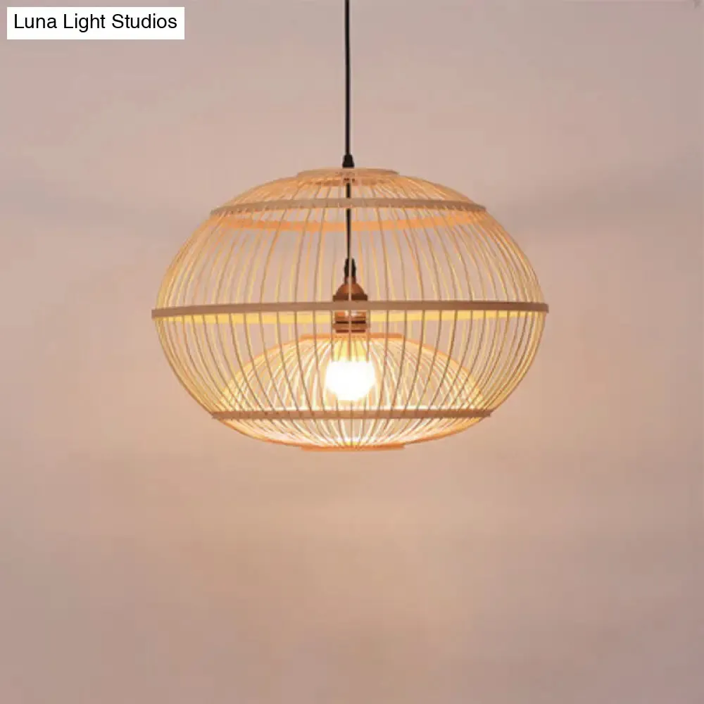 Minimalist Bamboo Sphere Pendant Light with Shade - Wood Suspension Ceiling Lamp