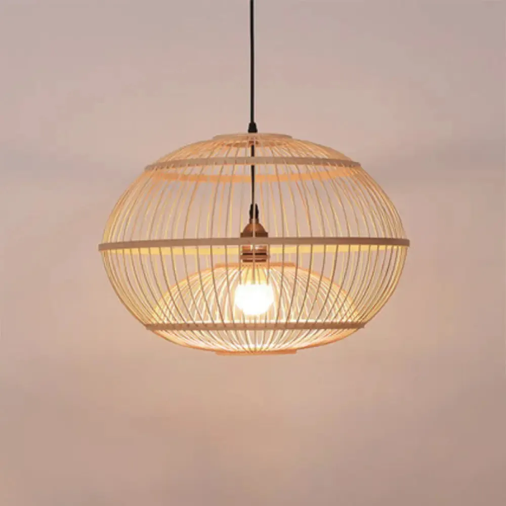 Minimalist Bamboo Sphere Pendant Light with Shade - Wood Suspension Ceiling Lamp