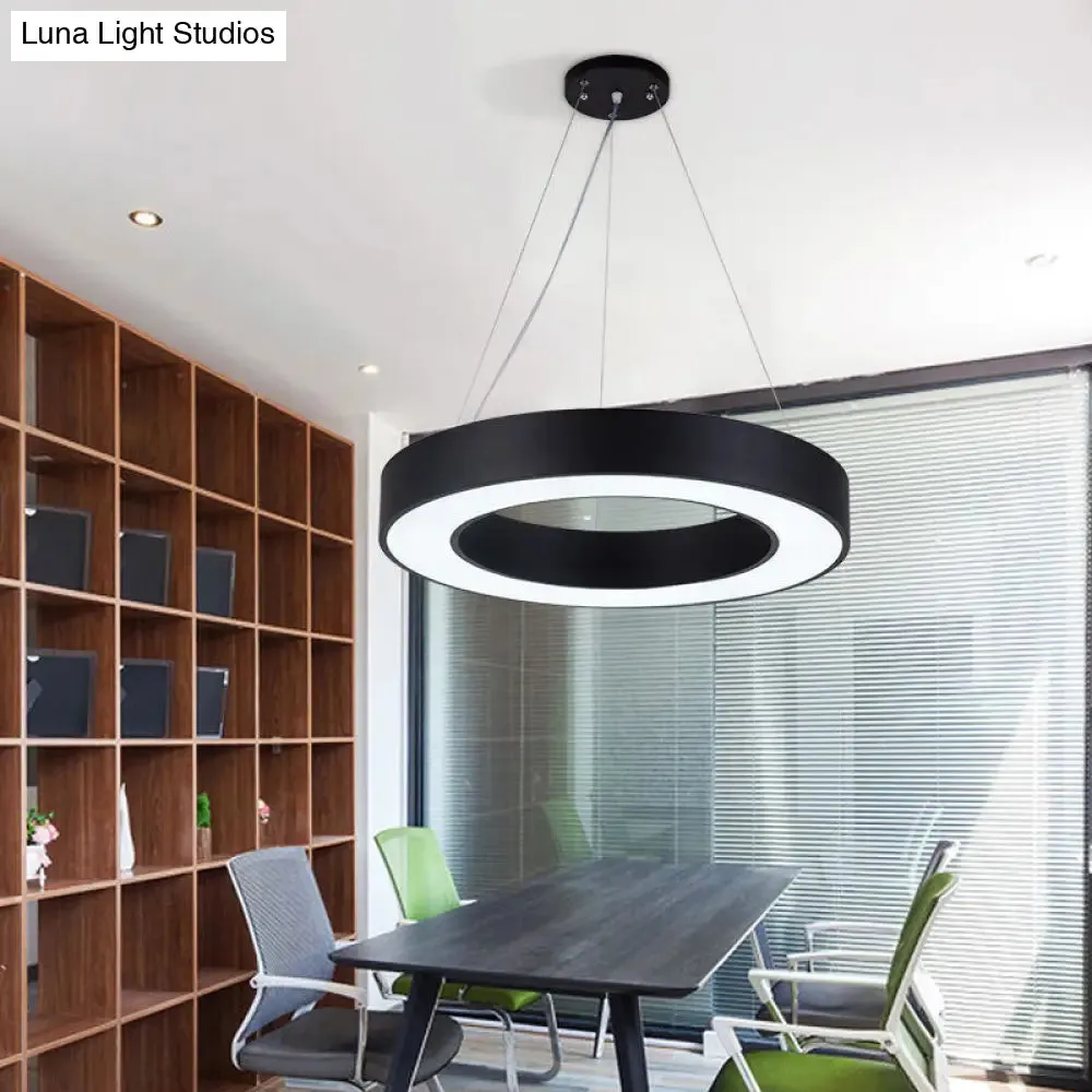 Minimalist Black Hoop Pendant Light with LED Acrylic Suspension - Available in 3 Sizes