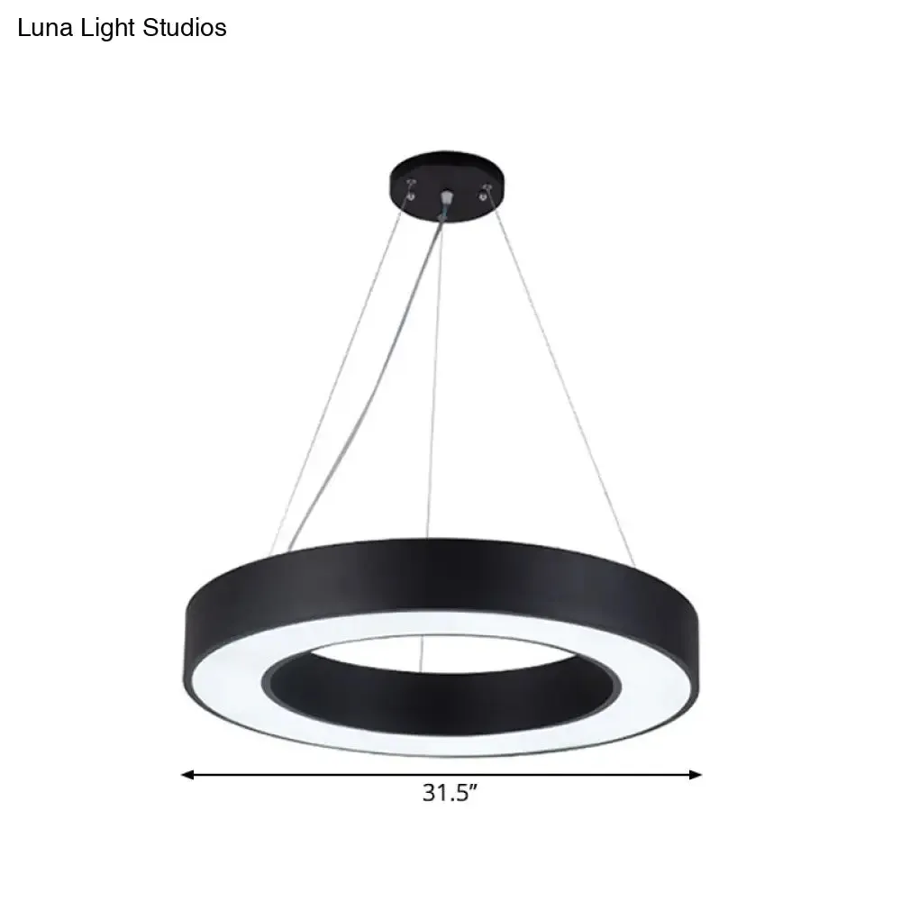 Minimalist Black Hoop Pendant Light with LED Acrylic Suspension - Available in 3 Sizes