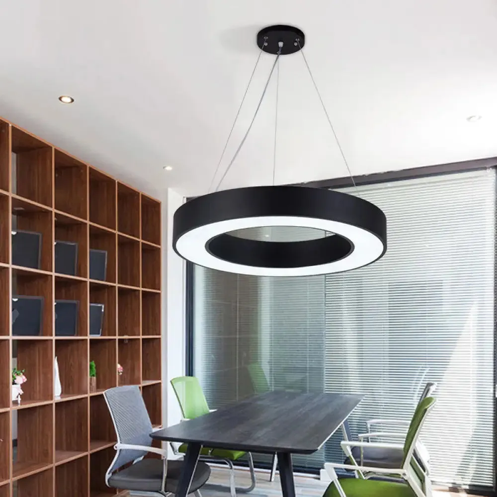 Minimalist Black Hoop Pendant Light with LED Acrylic Suspension - Available in 3 Sizes