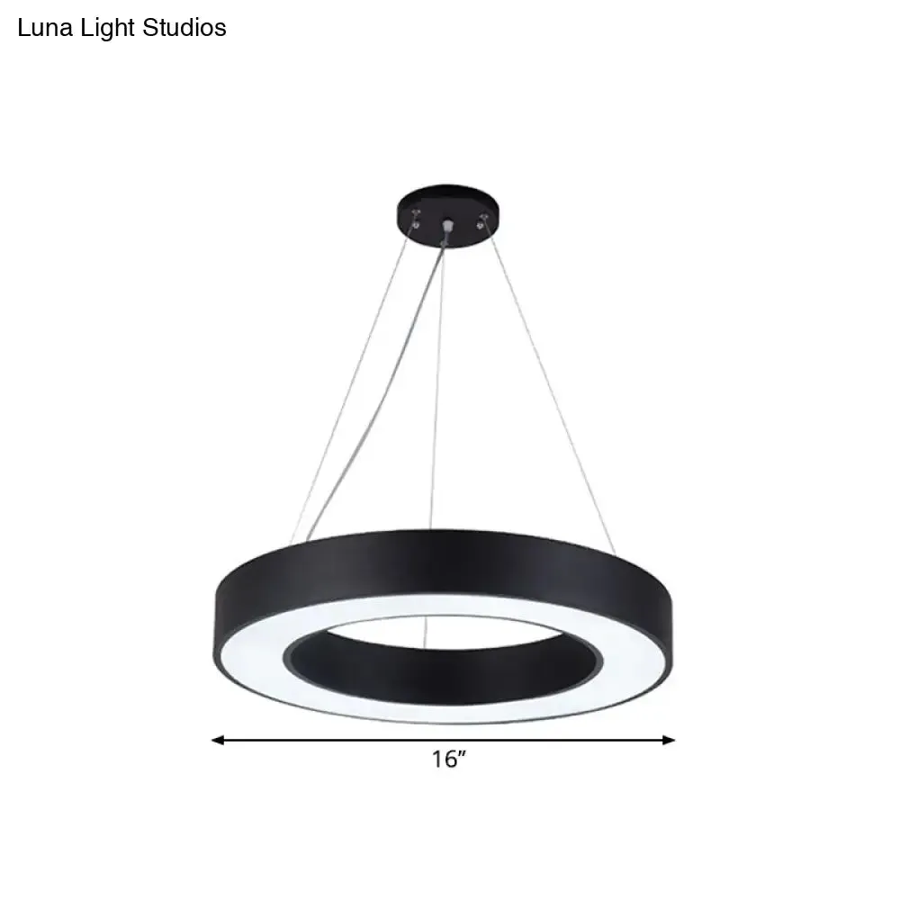 Minimalist Black Hoop Pendant Light with LED Acrylic Suspension - Available in 3 Sizes