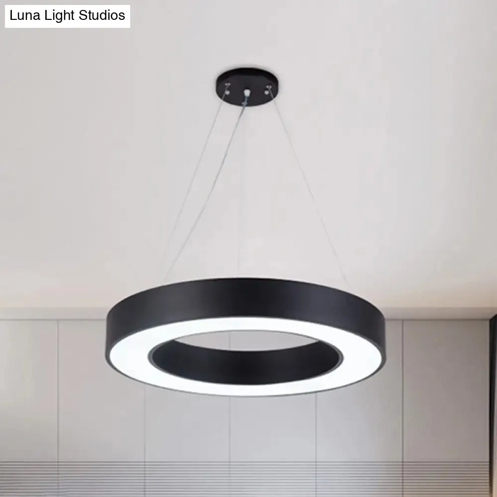 Minimalist Black Hoop Pendant Light with LED Acrylic Suspension - Available in 3 Sizes