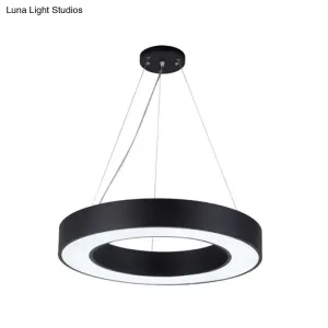 Minimalist Black Hoop Pendant Light with LED Acrylic Suspension - Available in 3 Sizes