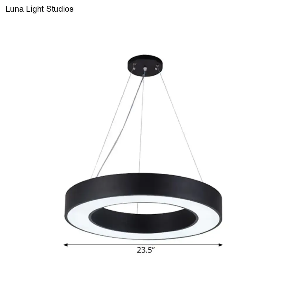 Minimalist Black Hoop Pendant Light with LED Acrylic Suspension - Available in 3 Sizes