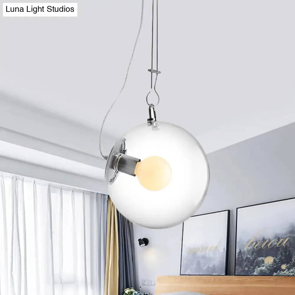 Minimalist Chrome Pendant Light with Clear Glass Shade - Ideal for Bedside