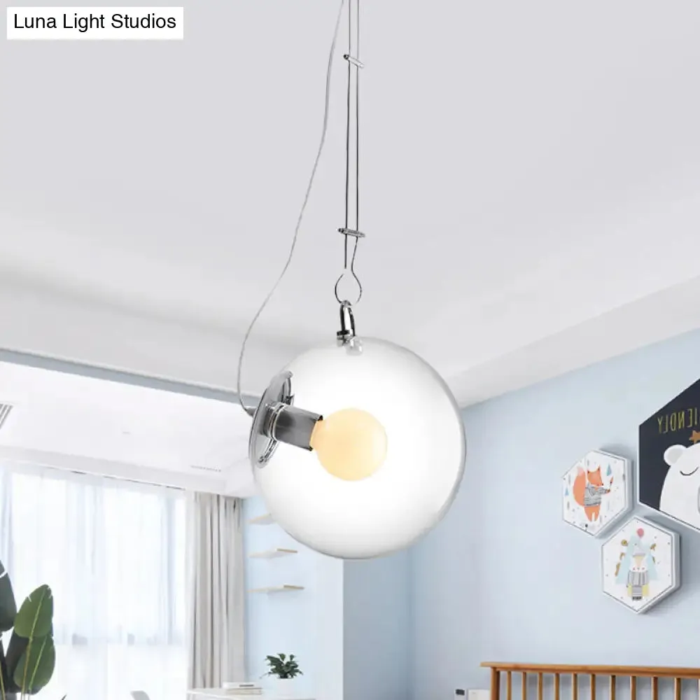 Minimalist Chrome Pendant Light with Clear Glass Shade - Ideal for Bedside