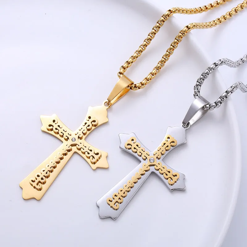 Minimalist Cross Stainless Steel Diamond Inlay Pendants